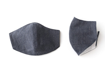 black cloth mask design made from cotton fabric, object isolated on white background