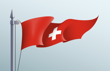 Switzerland flag state symbol isolated on background national banner. Greeting card National Independence Day of the Swiss Confederation. Illustration banner with realistic Switzerland state flag.