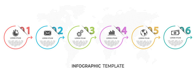 Timeline circle infographic  template 6 options or steps.