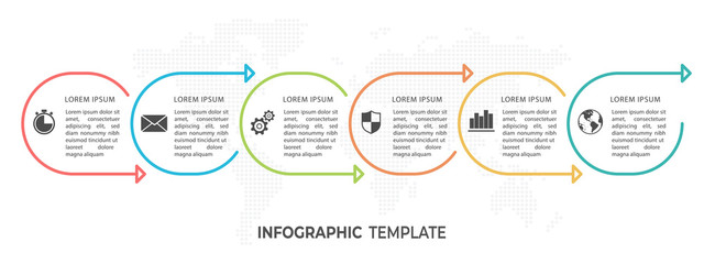 Infographic thin line design template process 6 options.
