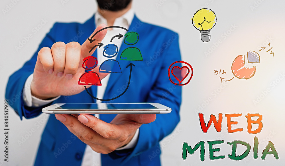 Poster conceptual hand writing showing web media. concept meaning audio and visual forms of communication p