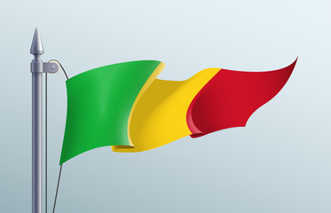 Mali flag state symbol isolated on background national banner. Greeting card National Independence Day of the Republic of Mali. Illustration banner with realistic state flag.