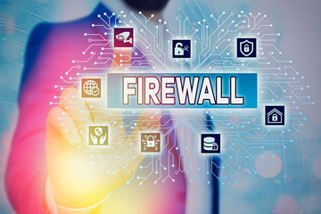 Text sign showing Firewall. Business photo showcasing protect network or system from unauthorized...