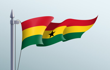 Ghana flag state symbol isolated on background national banner. Greeting card National Independence Day of the Republic of Ghana. Illustration banner with realistic state flag.