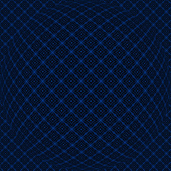 Dark blue abstract pattern with rhombuses with spherical effect. Psychedelic blue print. Background texture in geometric ornamental style. Seamless design. Gift wrapping paper. Bed sheets and interior