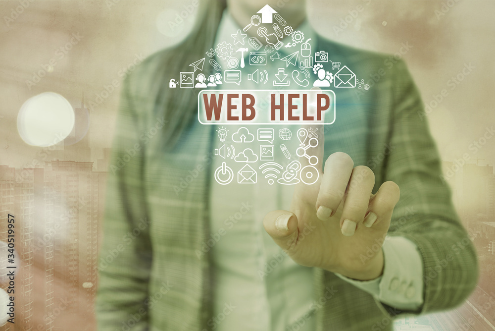 Poster writing note showing web help. business concept for procedural or reference information delivered th