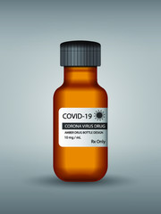 Corona Virus Drug - Amber Covid Medicine Bottle Realistic Vector Design