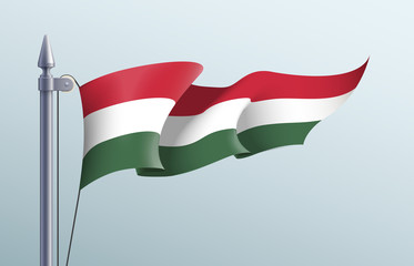 Hungary flag state symbol isolated on background national banner. Greeting card National Independence Day of the Republic of Hungary. Illustration banner with realistic state flag.