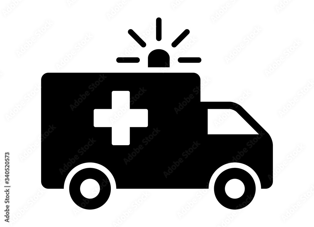 Wall mural Ambulance truck with siren emergency transport flat icon for medical apps and websites