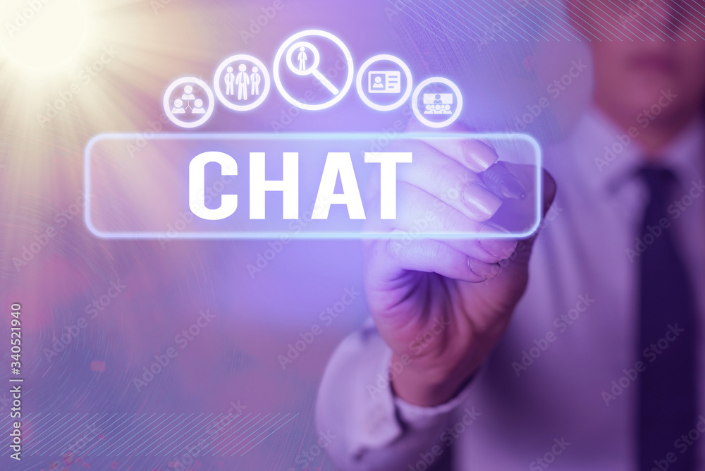Aufkleber writing note showing chat. business concept for take part in a discussion that involves sending mess