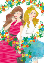 Obraz na płótnie Canvas 花に囲まれたロマンチックな女性