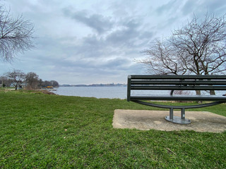 bench view beach city lake