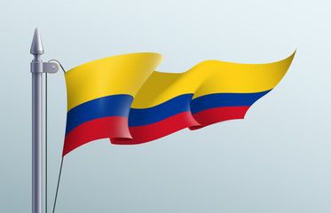 Colombia flag state symbol isolated on background national banner. Greeting card National Independence Day of the Republic of Colombia. Illustration banner with realistic state flag.