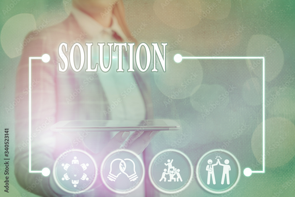 Poster conceptual hand writing showing solution. concept meaning a means of solving a problem or dealing wi