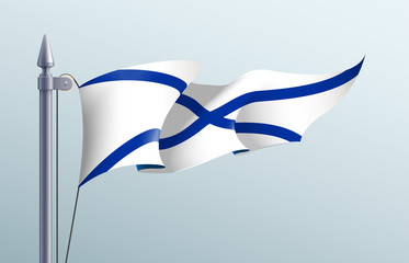 Naval flag of the Russia symbol isolated on background national banner. Greeting card National Independence Day Russian Federation. Illustration banner with realistic naval flag the Russian Federation