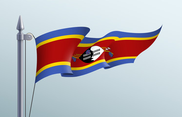 Swaziland flag state symbol isolated on background national banner. Greeting card National Independence Day of the Kingdom of Swaziland. Illustration banner with realistic state flag of Eswatini.
