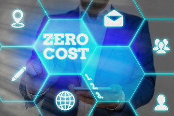 Text sign showing Zero Cost. Business photo showcasing business decision that does not entail any...