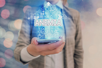 Text sign showing Anemia. Business photo showcasing condition where there deficiency of red cells...