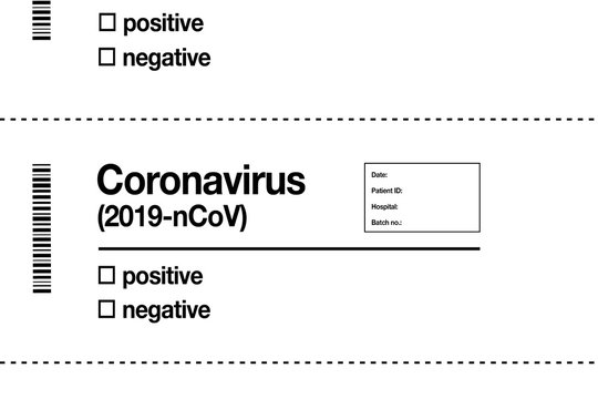 Coronavirus test result hospital form with barcode and empty positive and negative tick boxes