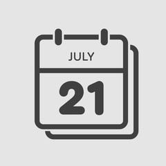 Icon calendar day 21 July, summer days of the year