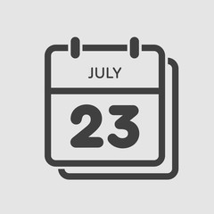 Icon calendar day 23 July, summer days of the year