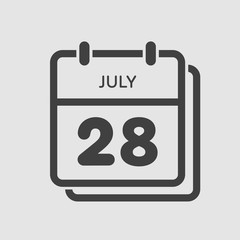 Icon calendar day 28 July, summer days of the year