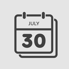 Icon calendar day 30 July, summer days of the year