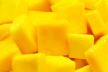 Mango slice cut to cubes background.