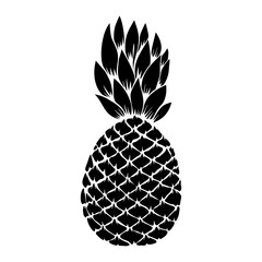 illustration of pineapple in engraving style. Design element for poster, label, sign, emblem, menu. Vector illustration