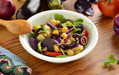 Eggplant Salad with Chickpeas and Fresh Vegetables