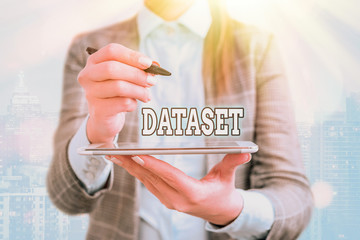 Text sign showing Dataset. Business photo text collection of numbers or values that relate to a particular subject