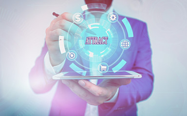 Handwriting text writing Attract. Conceptual photo to draw by a physical force causing or tending...