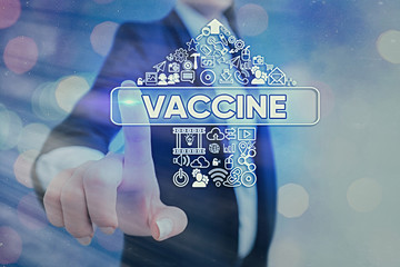 Conceptual hand writing showing Vaccine. Concept meaning preparation of killed microorganisms or...