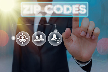 Handwriting text Zip Codes. Conceptual photo numbers added to a postal address to assist the sorting of mail