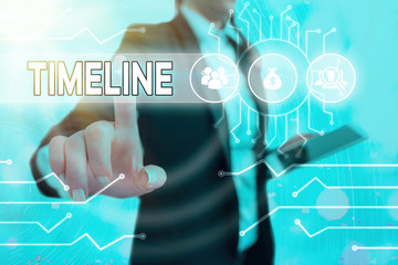 Writing note showing Timeline. Business concept for graphical representation of period time on which events are marked
