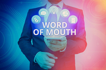 Text sign showing Word Of Mouth. Business photo text information that is transmitted without being...