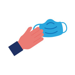 hand with face mask flat style icon