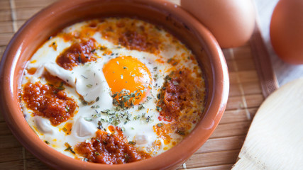 Eggs cooked in the oven with chorizo