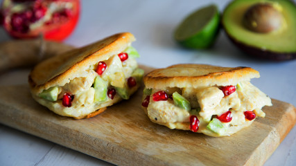 Chicken avocado arepas from Venezuela