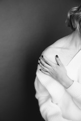Details of body black and white portrait of beautiful girl