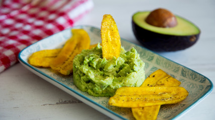 Guacamole with banana chips