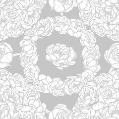 Vector illustration.Flower decoration of peonies. card for you. Handmade, prints on T-shirts,background grey, seamless pattern