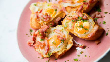 Traditional tapa fried quail eggs with bacon