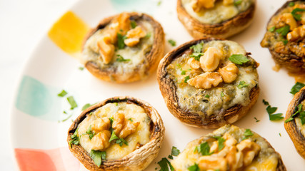 Stuffed mushrooms with blue cheese and walnuts