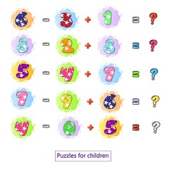 kids learning game ,Workbook on mathematics for preschool education. puzzles for children. learn to count. Vector