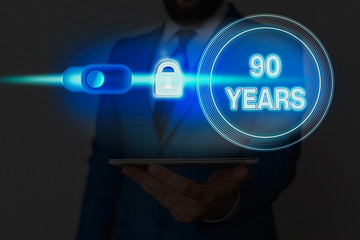 Handwriting text 90 Years. Conceptual photo Remembering or honoring special day for being 90 years...