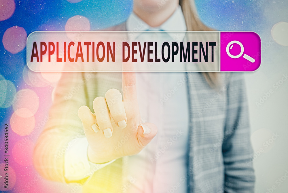 Poster handwriting text writing application development. conceptual photo creation of computer apps for use