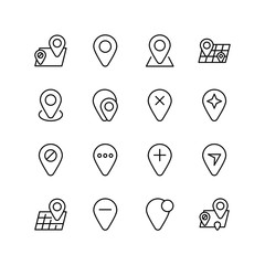 Set of map pin location line icon design, black outline vector icons, isolated against the white background, travel  vector illustration.