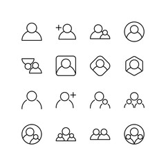 Set of people line icon design, black outline vector icons, isolated against the white background, avatar vector illustration.