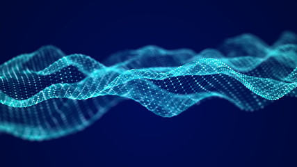 Blue wave. Abstract technology background. Science background. Big data. 3d rendering. Network connection.